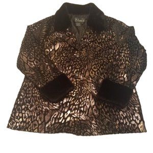 Rochelle California Fashion Knitwear Black Jacket Faux Fur w/ Animal Print SZ L